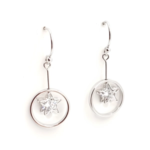 Starry Hoop Drop Earrings (Silver)
