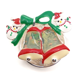Snowman and Bells Christmas Brooch (Green)