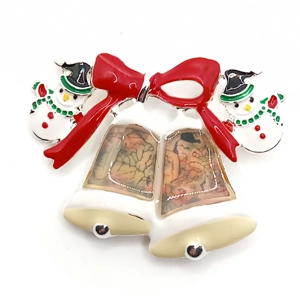 Snowman and Bells Christmas Brooch (Red)