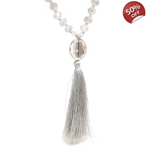 Tassel Crystal Bead Necklace (Grey)