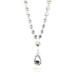 Clear Crystal Pendant long necklace (SIlver)