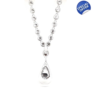 Clear Crystal Pendant long necklace (SIlver)