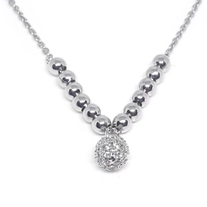 Diamante Pendant Bead Necklace (Silver)