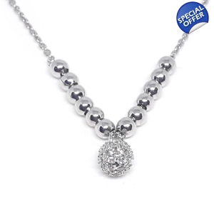 Diamante Pendant Bead Necklace (Silver)