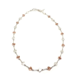 Flat Heart Bar link Necklace (Silver / Rose Gold)
