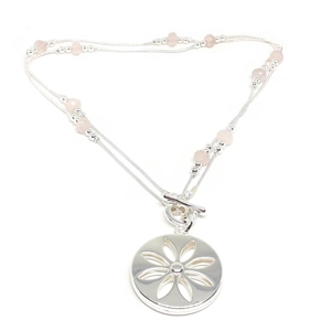 Floral Pendant Long/Short Necklace (Silver / Pink)