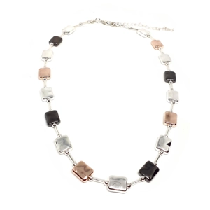 Hammered Oblong Short Necklace (Silver / Rose Gold / Grey)