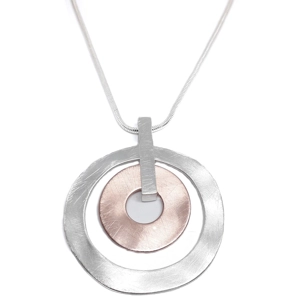Double Circle Long Necklace (Silver / Rose Gold)