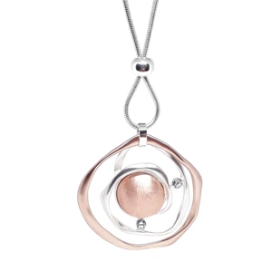 Abstract Circle Long Necklace with Crystals (Silver / Rose..