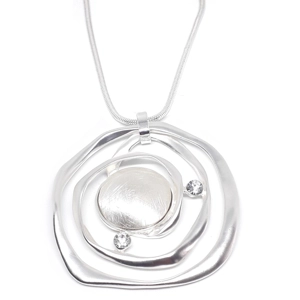 Abstract Circle Long Necklace with Crystals (Silver)