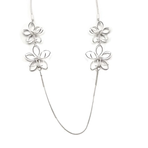 Delicate Flower Long Necklace (Silver)