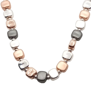 Cube Bead Short Necklace (Silver / Rose Gold / Black)