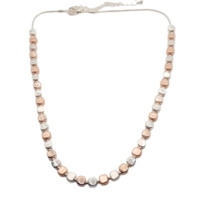 Cube Bead Short Necklace (Silver / Rose Gold)
