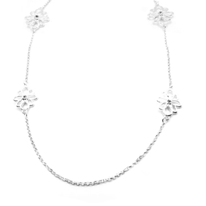 Flower and Diamante Long Necklace (Silver)