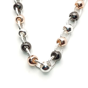 Twist Link T-Bar Short Necklace (Silver / Rose Gold / Black)