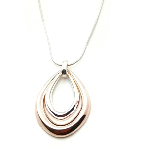 Two Tone Teardrop Short Necklace (Silver / Rose Gold)
