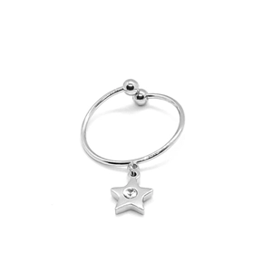 Clear Crystal Star Adjustable Ring (Silver)