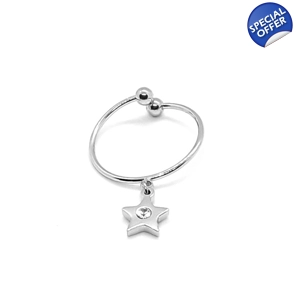 Clear Crystal Star Adjustable Ring (Silver)
