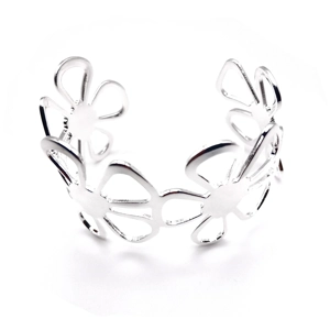 Flower Cuff Bangle (Silver)
