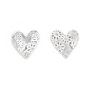 Textured Heart Stud Earrings (Silver)