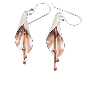 Calla Lily Drop Earrings (Silver / Rose Gold)
