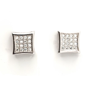 Square Diamante Stud Earrings (Silver)