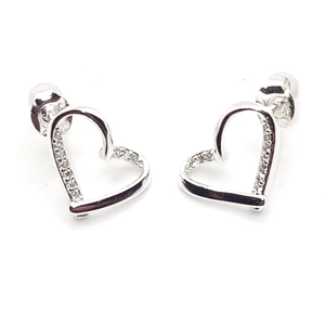 Wonky Outline Heart Crystal Stud Earrings (Silver)