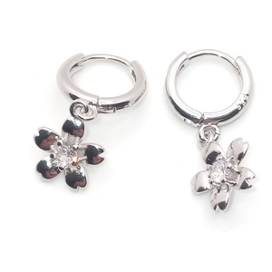 Cherry Blossom Hoop Earrings (Silver / White)