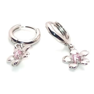 Cherry Blossom Hoop Earrings (Silver / Pink)