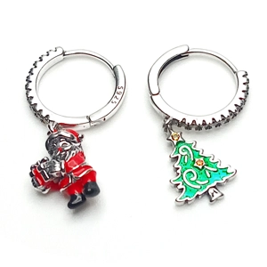 Christmas Tree and Santa Hoop Earrings (Silver / Green / Red)
