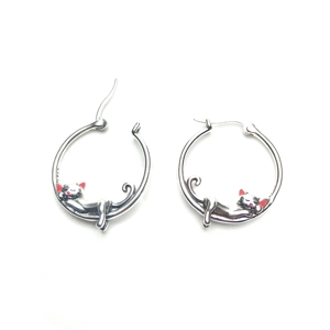 Cat Hoop Earrings (Silver)