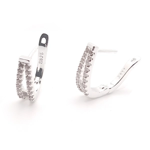 Huggie Diamante Drop Earrings (Silver)