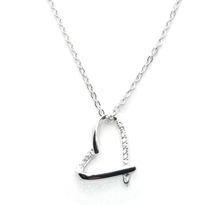 Wonky Outline Heart Crystal Short Necklace (Silver)