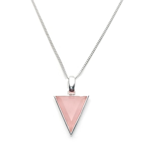 Triangle Pink Quartz Short Necklace (Silver / Pink)