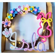 Nursery decor Personalised Knitted Name Wreath – Bunny, Flowers, Butterfly Nursery Wall Art