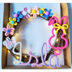 Nursery decor Personalised Knitted Name Wreath – Bunny, Flowers, Butterfly Nursery Wall Art