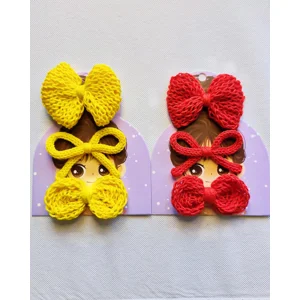 Handmade Cotton Knitted Baby Bow Hair Clips - Set of 3