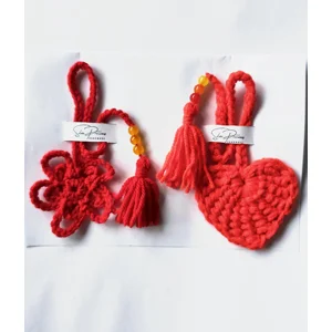 Crochet Heart & Flower Bookmarks - Beaded Tassel, Set of 2