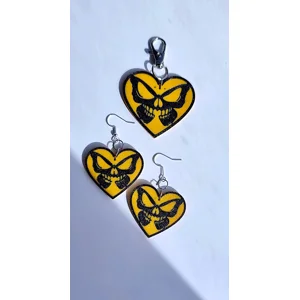 Orange Skull Butterfly Heart Dangle Earrings | 3D Printed Gothic Jewellery | Keyring