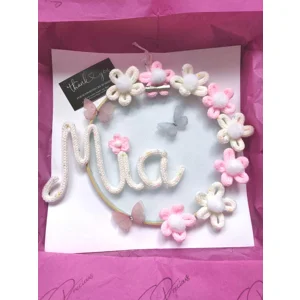 Personalised Knitted Name Hoop – Floral Nursery Wall Art with Butterflies for girls