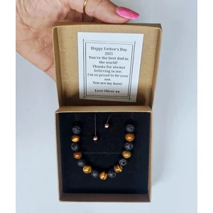 Tiger Eye Lava Stone Bracelet: Adjustable bracelet Gift with personalised note