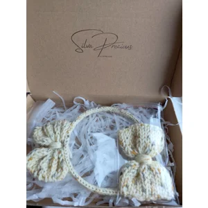 Knitted Bow Headband & Clip Set: Flower Girl, Birthday Gift