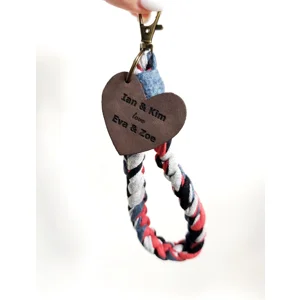 Engraved Heart | Chunky Macrame crochet Wristlet Keyring | Wrist Strap Lanyard | Boho charm