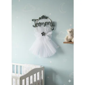 Personalised Name Sign hoop | Knitted Wire Art, Blue organza with crochet stars for boys