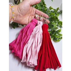 T-Shirt Yarn Tassel Bag Charm: Handmade Upcycled Cotton