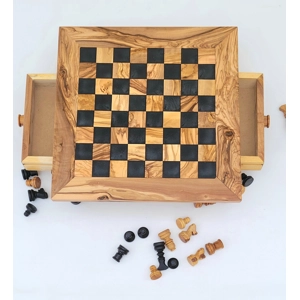 Squared small Chess Set, Olive Wood and black Epoxy Resin ..