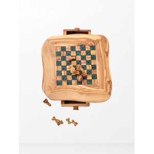 small Chess set with natural edges, olivewood and green Ep..