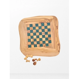 small Chess board with natural edges, olivewood and green Epoxy Resin chess board, chess pieces