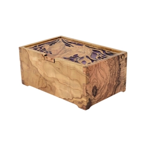 Olive Wood Keepsake Box with resin Purple Leaf Inlay, Christmas gift