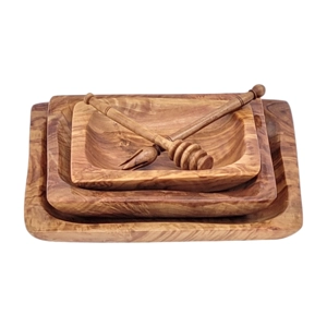 Olive wood plates, 3-piece dish set, handcrafted wooden di..